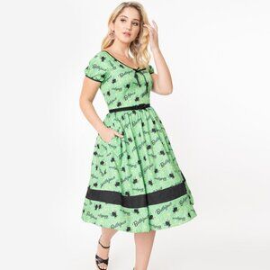 Unique Vintage x Beetlejuice Hannah Green Striped Pinup Dress by Unique Vintage